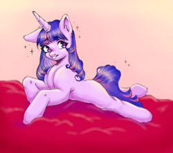 Size: 3400x3000 | Tagged: safe, artist:sugarrrpeach, imported from derpibooru, twilight sparkle, pony, unicorn, female, high res, lying down, mare, missing cutie mark, one ear down, prone, smiling, solo, sploot, unicorn twilight