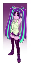 Size: 864x1800 | Tagged: safe, artist:nekojackun, imported from derpibooru, aria blaze, equestria girls, clothes, female, shoes, shorts, sleeveless, socks, solo, sunglasses, thigh highs, vest