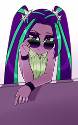 Size: 1004x1600 | Tagged: safe, artist:nekojackun, imported from derpibooru, aria blaze, equestria girls, clothes, female, raised eyebrow, sleeveless, solo, sunglasses, vest