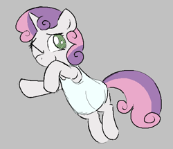 Size: 489x421 | Tagged: safe, artist:algoatall, sweetie belle, pony, unicorn, aggie.io, clothes, female, filly, one eye closed, shirt, simple background, smiling