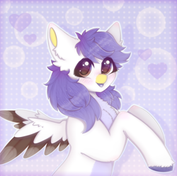 Size: 2020x2000 | Tagged: safe, artist:saltyvity, imported from derpibooru, oc, oc only, pegasus, pony, :p, blue background, blushing, commission, cute, heart, purple eyes, purple hair, simple background, solo, sparkles, tongue out, white body