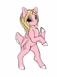 Size: 2796x3767 | Tagged: safe, artist:miokomata, imported from derpibooru, oc, oc only, oc:mio, pegasus, pony, bipedal, chest fluff, deer tail, eye clipping through hair, female, freckles, mare, shoulder freckles, simple background, solo, tail, white background