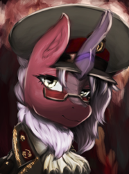 Size: 1560x2100 | Tagged: safe, artist:tekggd, imported from derpibooru, oc, oc only, kirin, equestria at war mod, bust, clothes, female, glasses, portrait, solo, uniform