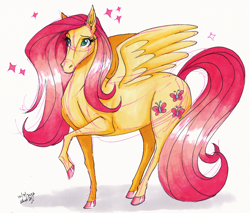 Size: 998x850 | Tagged: safe, artist:stray-sketches, imported from derpibooru, fluttershy, pegasus, pony, colored hooves, female, hoers, mare, raised hoof, signature, simple background, sketch, solo, sparkles, white background