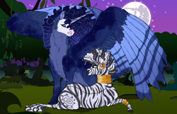 Size: 4790x3084 | Tagged: safe, artist:mysthooves, imported from derpibooru, princess luna, zecora, pony, zebra, alternate design, everfree forest, female, lesbian, lucora, night, shipping