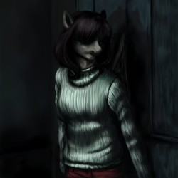 Size: 5000x5000 | Tagged: safe, artist:misstwipietwins, imported from derpibooru, fluttershy, anthro, angela orsco, crossover, nightmare fuel, screenshot redraw, silent hill, silent hill 2, solo