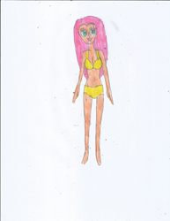 Size: 1700x2200 | Tagged: safe, artist:justinandrew1984, imported from derpibooru, fluttershy, human, clothes, humanized, solo, traditional art, underwear, yellow underwear