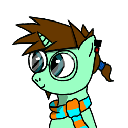 Size: 834x835 | Tagged: source needed, useless source url, safe, artist:kirill, imported from derpibooru, oc, oc only, pony, unicorn, clothes, glasses, scarf, simple background, solo, striped scarf, white background