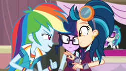 Size: 3410x1920 | Tagged: safe, imported from derpibooru, screencap, dj pon-3, indigo zap, rainbow dash, sci-twi, twilight sparkle, vinyl scratch, equestria girls, friendship games, clothes, cutie mark on clothes, female, glasses, high res, magic capture device, open mouth, open smile, smiling