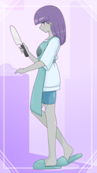 Size: 1296x2304 | Tagged: safe, artist:batipin, imported from derpibooru, maud pie, equestria girls, apron, clothes, female, heel pop, knife, slippers, solo