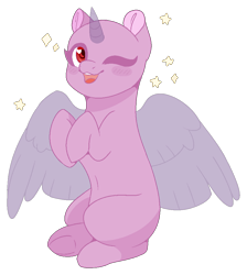 Size: 883x986 | Tagged: safe, artist:stormcloud-yt, imported from derpibooru, oc, oc only, alicorn, pony, alicorn oc, bald, base, horn, one eye closed, simple background, smiling, solo, transparent background, wings, wink