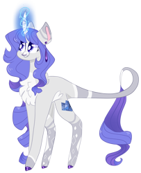 Size: 2433x2992 | Tagged: safe, artist:goldlines005, imported from derpibooru, oc, oc only, pony, unicorn, chest fluff, ear piercing, female, glowing, glowing horn, horn, leonine tail, mare, offspring, parent:fancypants, parent:rarity, parents:raripants, piercing, simple background, solo, tail, transparent background, unicorn oc