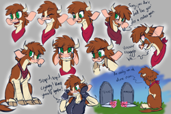 Size: 1800x1204 | Tagged: safe, artist:redahfuhrerking, imported from derpibooru, anthro, cow, them's fightin' herds, angry, arizona (tfh), bandana, cloven hooves, community related, crying, ear piercing, earring, female, gravestone, jewelry, older, older arizona, piercing, solo