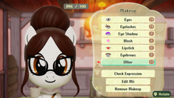 Size: 1280x720 | Tagged: source needed, safe, imported from derpibooru, screencap, raven, writing desk, anthro, avatar, game screencap, glasses, hair bun, menu, mii, miitopia, ravenbetes, solo, video game