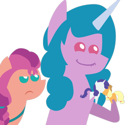 Size: 1920x1920 | Tagged: safe, artist:grapefruit-face, artist:starchase-bases, imported from derpibooru, applejack, izzy moonbow, rarity, sunny starscout, earth pony, pony, unicorn, base used, counterparts, cute, daaaaaaaaaaaw, female, figurine, g4, g5, g5 to g4, implied izzyscout, implied lesbian, implied shipping, izzybetes, izzyscout, kissing, lesbian, lip bite, look-alike, now kiss, playing, pointy ponies, rarijack, shipper on deck, shipping, shipping fuel, show accurate, similarities, simple background, sunny starscout is not amused, sunnybetes, toy, transparent background, unamused