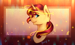 Size: 3600x2200 | Tagged: safe, artist:kot-of-eden, artist:saphirecat11, imported from derpibooru, sunset shimmer, pony, unicorn, equestria girls, bust, female, profile, smiling, solo