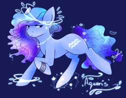 Size: 2800x2200 | Tagged: safe, artist:kot-of-eden, artist:saphirecat11, imported from derpibooru, oc, oc only, oc:aqueris, earth pony, pony, aquarius, blue background, earth pony oc, female, simple background, solo, zodiac