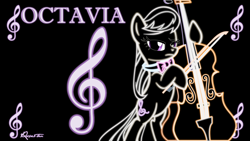 Size: 3265x1837 | Tagged: safe, artist:rose5tar, imported from derpibooru, octavia melody, earth pony, pony, bipedal, black background, cello, musical instrument, neon, simple background, wallpaper