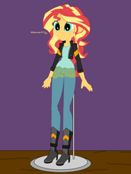 Size: 1536x2048 | Tagged: safe, artist:mecha113, imported from derpibooru, sunset shimmer, equestria girls, doll, dollified, female, forced smile, inanimate tf, smiling, solo, toy, transformation