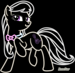 Size: 2479x2419 | Tagged: safe, artist:rose5tar, imported from derpibooru, octavia melody, earth pony, pony, black background, high res, neon, raised hoof, simple background, solo