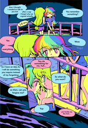 Size: 3087x4524 | Tagged: safe, artist:0828m, imported from derpibooru, applejack, rainbow dash, equestria girls, appledash, clothes, comic, duo, duo female, eyes closed, female, freckles, lesbian, looking at each other, looking at someone, manga, shipping, speech bubble