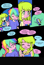 Size: 3087x4529 | Tagged: safe, artist:0828m, imported from derpibooru, applejack, rainbow dash, equestria girls, appledash, clothes, comic, duo, duo female, eyes closed, female, freckles, lesbian, looking at someone, manga, shipping, speech bubble, wings