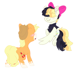 Size: 938x852 | Tagged: safe, artist:that-softscorpio, imported from derpibooru, applejack, songbird serenade, my little pony: the movie, applejack's hat, black shirt, bow, coat markings, cowboy hat, cute, female, flying, g4, hair bow, hat, jackabetes, lesbian, multicolored mane, multicolored tail, pink bow, shipping, sia (singer), simple background, songbetes, songjack, transparent background, two toned mane, two toned tail