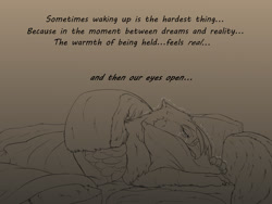 Size: 1280x960 | Tagged: safe, artist:backlash91, imported from derpibooru, gilda, griffon, blanket, crying, depressed, depression, hug, monochrome, pillow, pillow hug, quote, sad, solo, wings