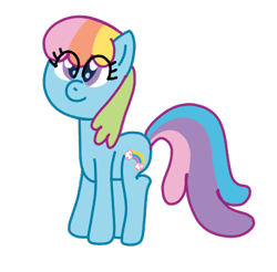 Size: 459x451 | Tagged: safe, artist:funnyclowns64, imported from derpibooru, rainbow dash (g3), earth pony, pony, colored, cute, female, g3, g3 dashabetes, g3 to g4, g4, generation leap, hooves, mare, multicolored hair, multicolored mane, multicolored tail, rainbow hair, rainbow tail, simple background, smiling, solo, standing, tail, transparent background