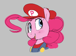 Size: 342x250 | Tagged: safe, artist:hattsy, pinkie pie, earth pony, pony, aggie.io, clothes, female, hat, lowres, mare, mario, open mouth, simple background, smiling