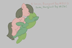 Size: 435x292 | Tagged: safe, oc, oc only, earth pony, pony, aggie.io, background pony, female, hug, lowres, mare, simple background