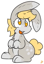 Size: 547x795 | Tagged: safe, artist:zutcha, imported from derpibooru, derpy hooves, rabbit, animal, female, floppy ears, no pupils, open mouth, open smile, simple background, sitting, smiling, solo, species swap, transparent background