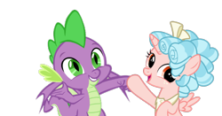 Size: 720x378 | Tagged: safe, artist:memnoch, artist:sollace, edit, editor:undeadponysoldier, imported from ponybooru, vector edit, cozy glow, spike, dragon, pegasus, pony, alternate universe, brofist, cozybetes, cozyspike, cute, daaaaaaaaaaaw, female, filly, foal, freckles, happy, hoofbump, male, raised arm, raised hoof, raised leg, reformed, shipping, simple background, spikabetes, spread wings, straight, transparent background, vector, winged spike, wings, yoke