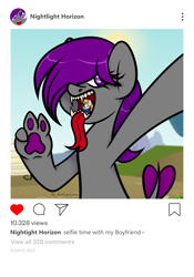 Size: 1714x2452 | Tagged: safe, artist:sadfloorlamp, imported from derpibooru, oc, oc only, oc:nightlight horizon, oc:zackery relapse, dracony, dragon, hybrid, pony, commission, duo, fangs, female, fetish, forked tongue, instagram, mouth, open mouth, peace sign, selfie, sharp teeth, teeth, tongue out, vore