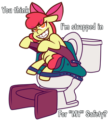 Size: 4410x4923 | Tagged: safe, artist:threetwotwo32232, imported from derpibooru, apple bloom, earth pony, pony, but why, female, mare, simple background, sitting, sitting on toilet, solo, toilet, transparent background