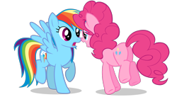 Size: 2316x1273 | Tagged: safe, artist:jakeneutron, imported from derpibooru, pinkie pie, rainbow dash, earth pony, pegasus, pony, duo, female, mare, open mouth, simple background, transparent background, vector