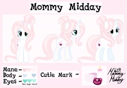 Size: 2048x1423 | Tagged: safe, artist:mommymidday, imported from derpibooru, oc, oc only, oc:mommy midday, pony, unicorn, cutie mark, diaper, reference, reference sheet, show accurate, simple background, solo, turnaround