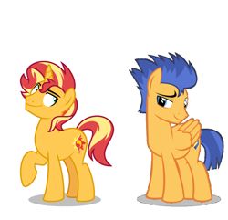 Size: 972x938 | Tagged: safe, artist:orin331, edit, imported from derpibooru, vector edit, flash sentry, sunset shimmer, pegasus, pony, unicorn, equestria girls, gay, half r63 shipping, male, rule 63, shipping, simple background, stallion, sunset glare, vector, white background