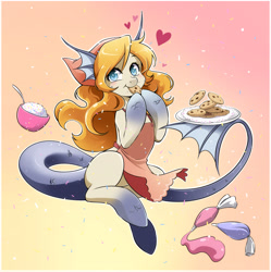 Size: 2742x2757 | Tagged: safe, artist:nekoshiei, imported from derpibooru, oc, oc only, oc:marina, merpony, original species, blushing, cookie, female, fish tail, food, heart, looking at you, plate, smiling, smiling at you, solo, sprinkles, tail