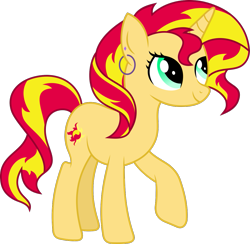 Size: 1127x1098 | Tagged: safe, artist:littlejurnalina, imported from derpibooru, sunset shimmer, pony, unicorn, equestria girls, ear piercing, earring, female, jewelry, mare, piercing, simple background, solo, transparent background, vector