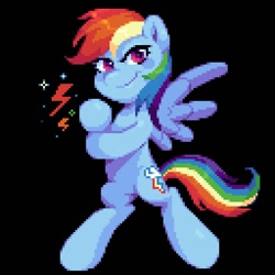 Size: 640x640 | Tagged: safe, artist:hikkage, imported from derpibooru, rainbow dash, pegasus, pony, black background, cute, dashabetes, female, mare, pixel art, simple background, smiling, smirk, solo