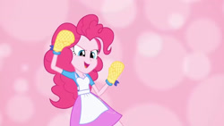 Size: 3410x1920 | Tagged: safe, imported from derpibooru, screencap, pinkie pie, acadeca, equestria girls, friendship games, apron, clothes, cutie mark on clothes, female, high res, open mouth, open smile, smiling, solo