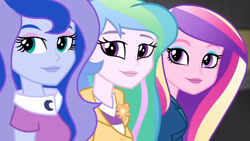 Size: 3410x1920 | Tagged: safe, imported from derpibooru, screencap, princess cadance, princess celestia, princess luna, human, acadeca, equestria girls, friendship games, dean cadance, female, high res, principal celestia, siblings, sisters, smiling, trio, trio female, vice principal luna