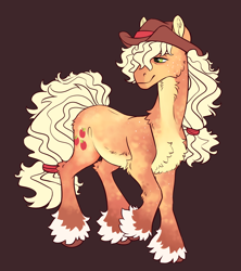 Size: 1200x1350 | Tagged: safe, artist:eeelt, imported from derpibooru, applejack, applejack's hat, chest fluff, coat markings, cowboy hat, curly mane, curly tail, dappled, freckles, hat, tail, unshorn fetlocks