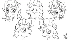 Size: 1200x675 | Tagged: safe, artist:pony-berserker, imported from derpibooru, pinkie pie, curious, drunk, drunkie pie, horrified, pony-berserker's twitter sketches, pony-berserker's twitter sketches (2022), terrified, tongue out