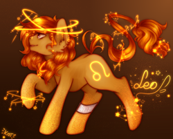 Size: 2160x1740 | Tagged: safe, artist:kot-of-eden, artist:saphirecat11, imported from derpibooru, oc, oc only, earth pony, pony, earth pony oc, female, gradient background, leo, solo, zodiac