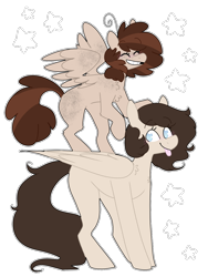 Size: 900x1200 | Tagged: safe, artist:puppie, imported from derpibooru, oc, oc only, oc:staffie, pegasus, pony, :p, duo, simple background, tongue out, transparent background