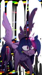 Size: 1080x1920 | Tagged: safe, artist:wacky-skiff, imported from derpibooru, twilight sparkle, alicorn, pony, corrupted, dusk till dawn, error, friday night funkin', glitch, pibby, solo, twilight sparkle (alicorn)