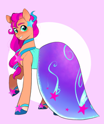 Size: 1352x1606 | Tagged: safe, artist:aztrial, imported from derpibooru, sunny starscout, earth pony, pony, blushing, clothes, dress, female, g5, gala dress, raised hoof, smiling, solo