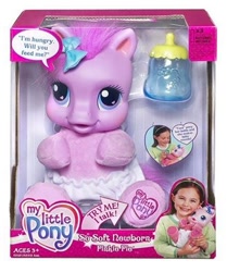 Size: 413x494 | Tagged: safe, imported from derpibooru, photographer:absol, pinkie pie (g3), earth pony, human, pony, baby, baby bottle, baby pony, bottle, bow, box, cuddling, cute, diaper, electronic toy, female, filly, foal, g3, g3 diapinkes, hair bow, human female, my little pony logo, simple background, snuggling, so soft, so soft newborn pinkie pie, speech bubble, toy, white background